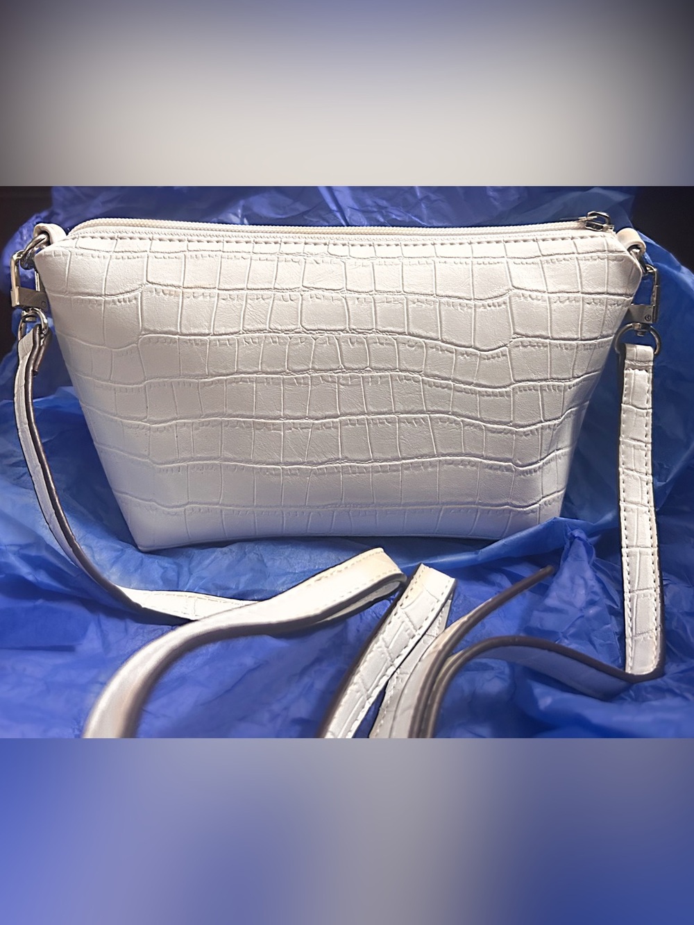 Carlos Santana White Croc-Embossed Crossbody
